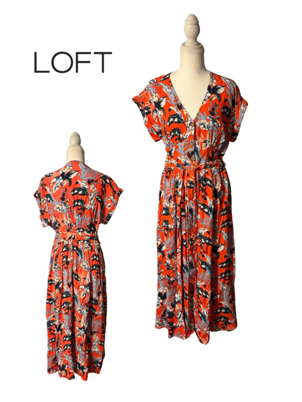 LOFT Orange Floral Wrap-Style Maxi Dress